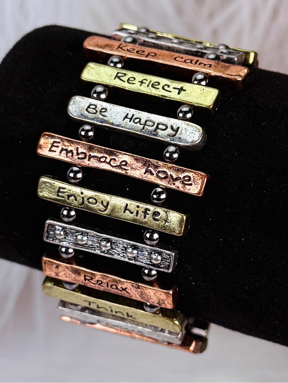 Inspirational Tri Tone Stretch Bracelet Positive Quote Affirmation Jewelry Gift